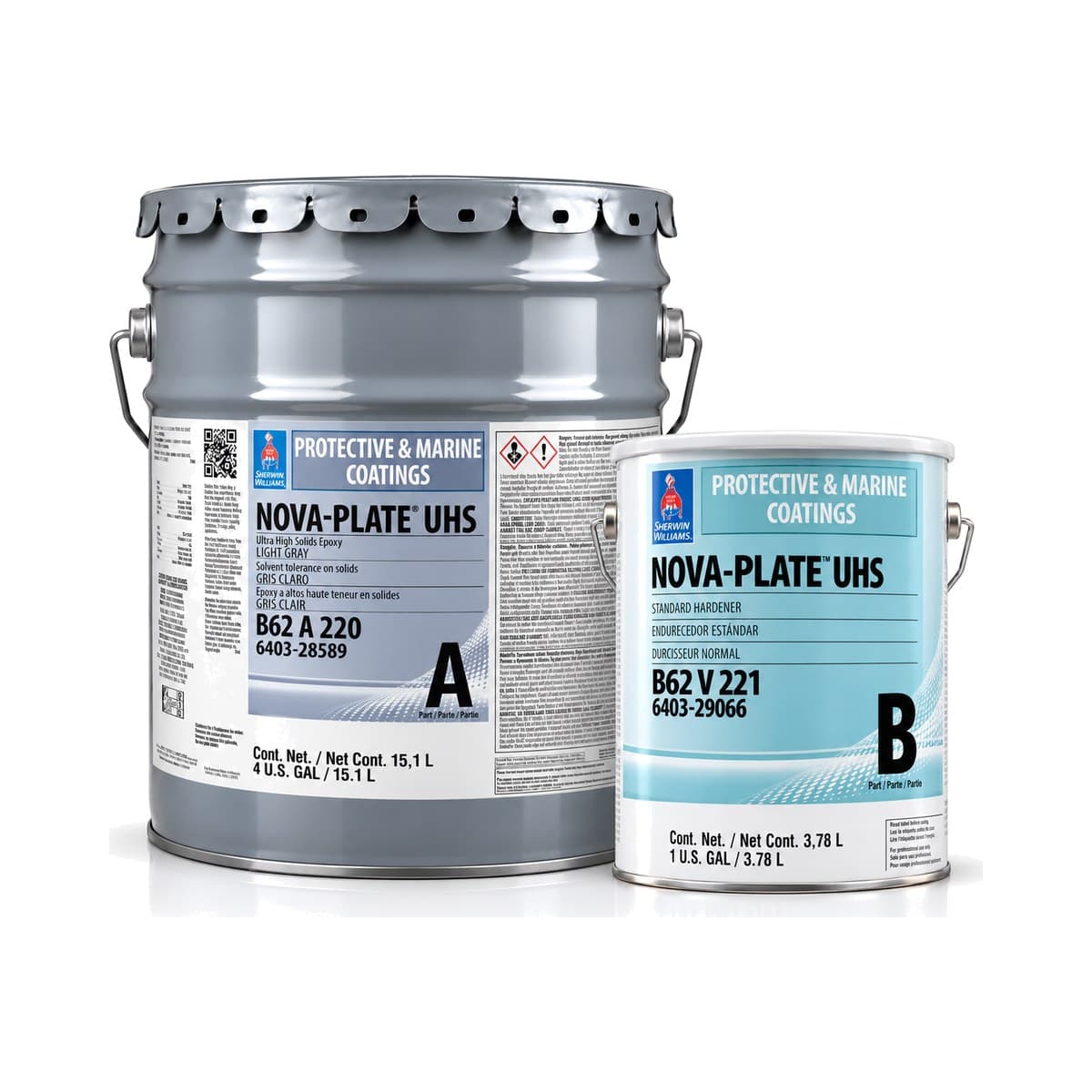 Nova-Plate UHS Sherwin Williams Gris (Light Gray): kit Parte A 15,1 L y Parte B endurecedor 3,78 L